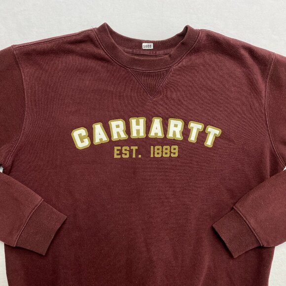 Carhartt Hoodie Men's S Burgundy Maroon Loose Fit Logo Pullover Crewneck - Picture 1 of 12